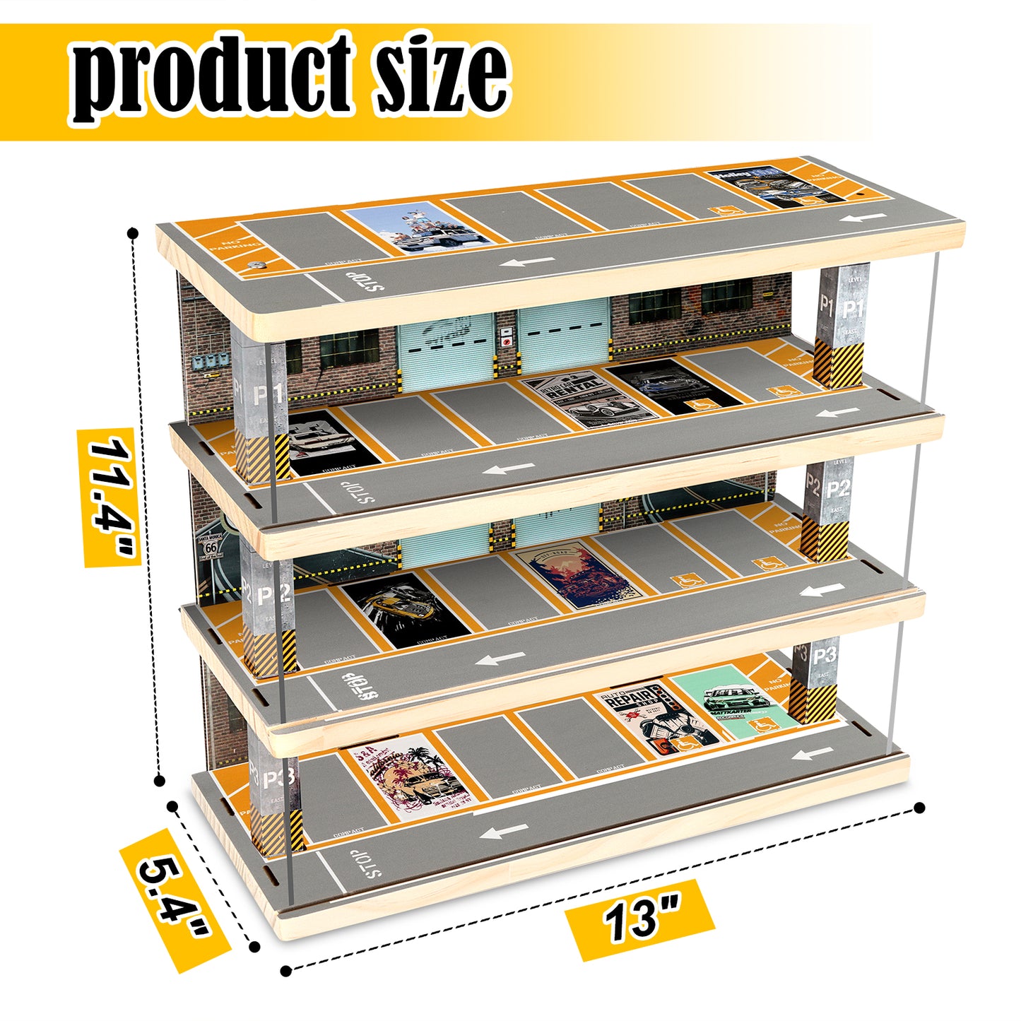 Saichotoy 1/64 Cars Parking Garage with Lights, Hot Wheels Storage and Display Case