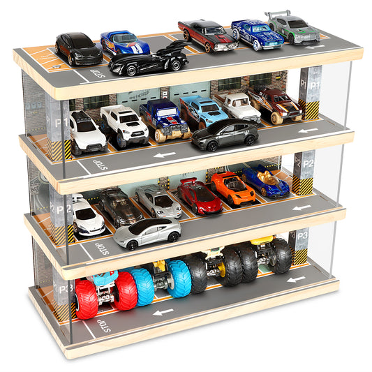 Saichotoy 1/64 Cars Parking Garage with Lights, Hot Wheels Storage and Display Case