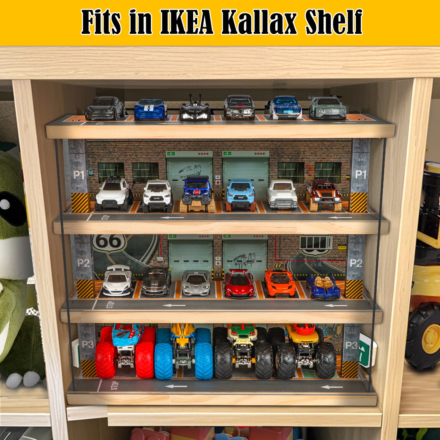 Saichotoy 1/64 Cars Parking Garage with Lights, Hot Wheels Storage and Display Case