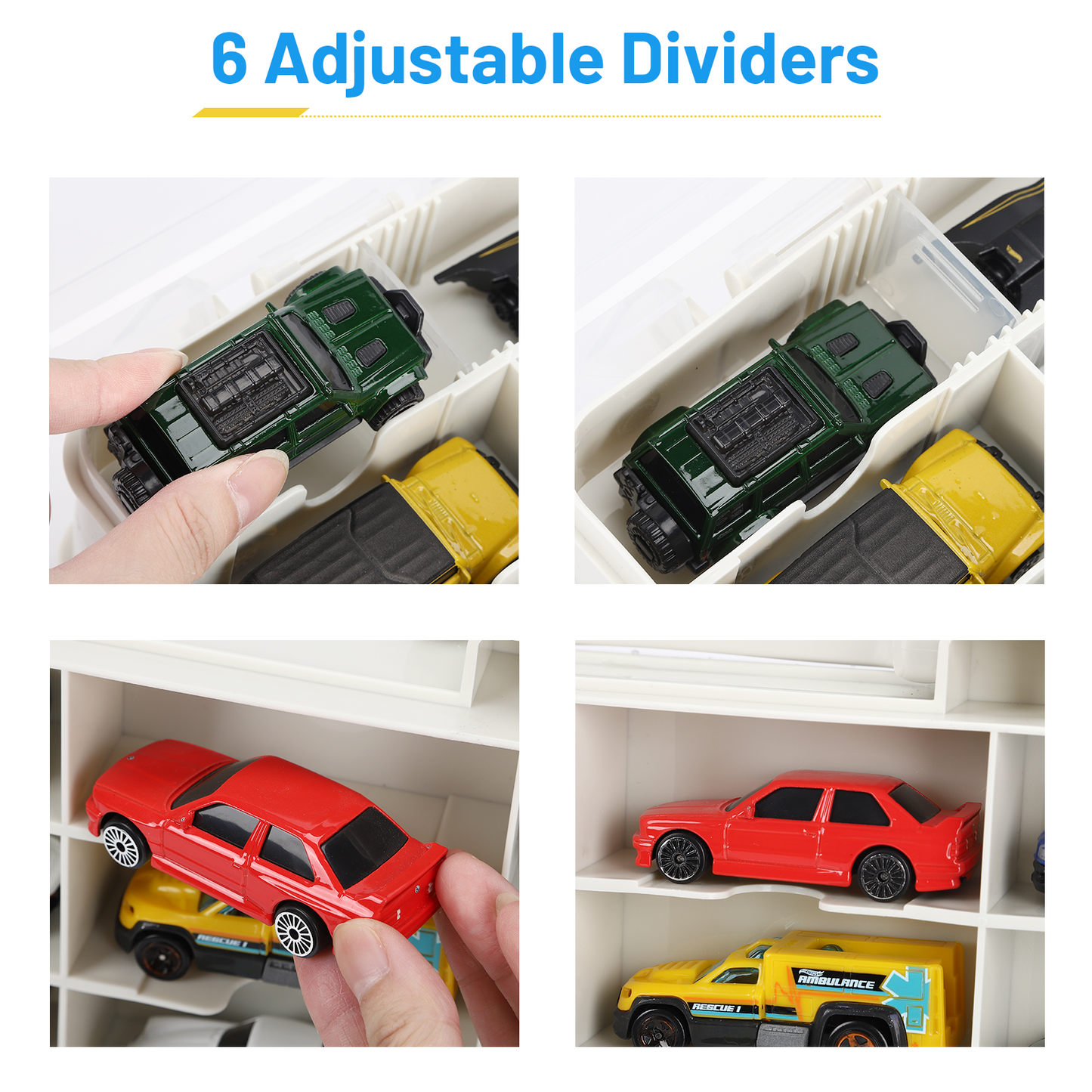 Saichotoy Hot Wheels Storage Box for 1/64 Scale Cars,  48-Slot Double-Sided Transparent Organizer with Built-in Adjustable Dividers & Steps Prevent Sliding