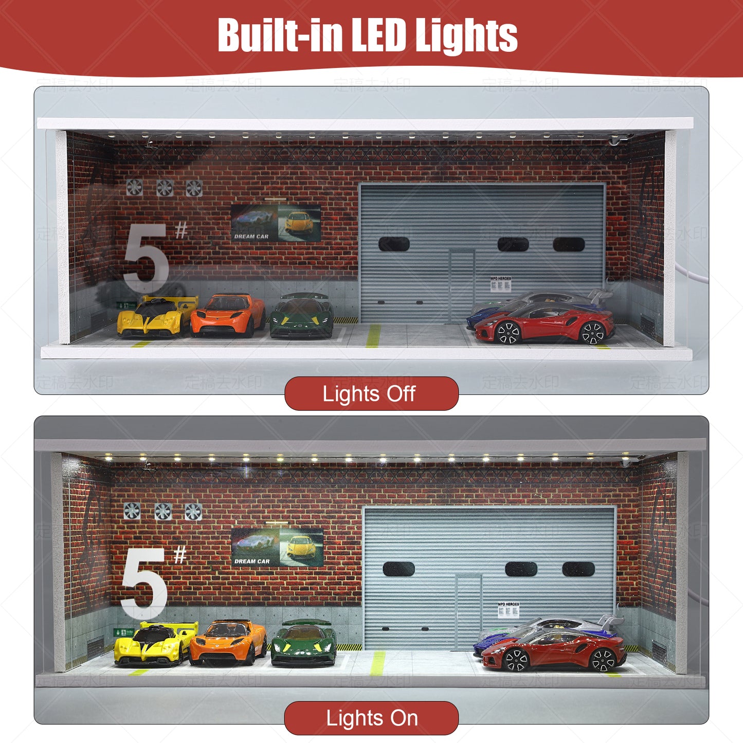 Parking Garage for 1/64 Cars with LED Lights, Display Case for Hot Wheels Cars
