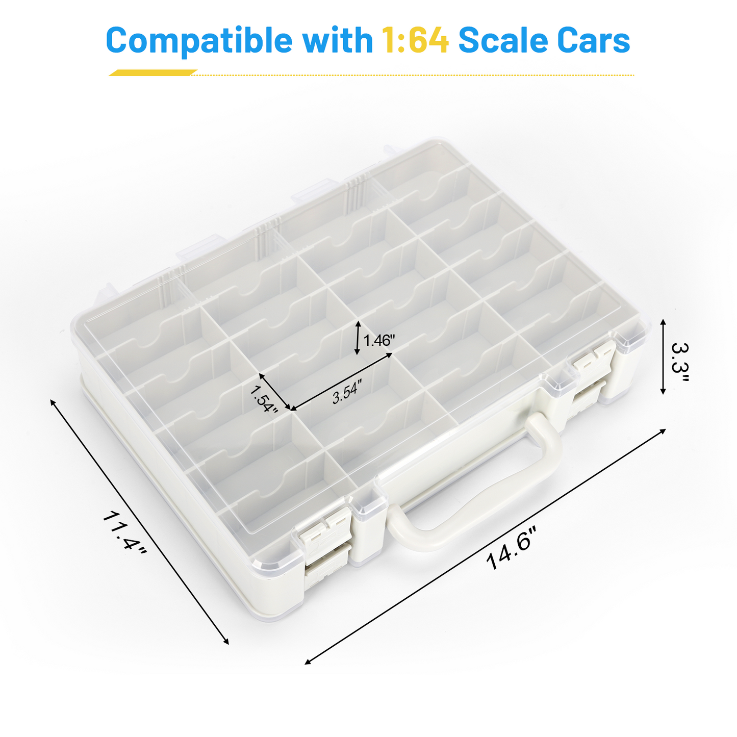 Saichotoy Hot Wheels Storage Box for 1/64 Scale Cars,  48-Slot Double-Sided Transparent Organizer with Built-in Adjustable Dividers & Steps Prevent Sliding