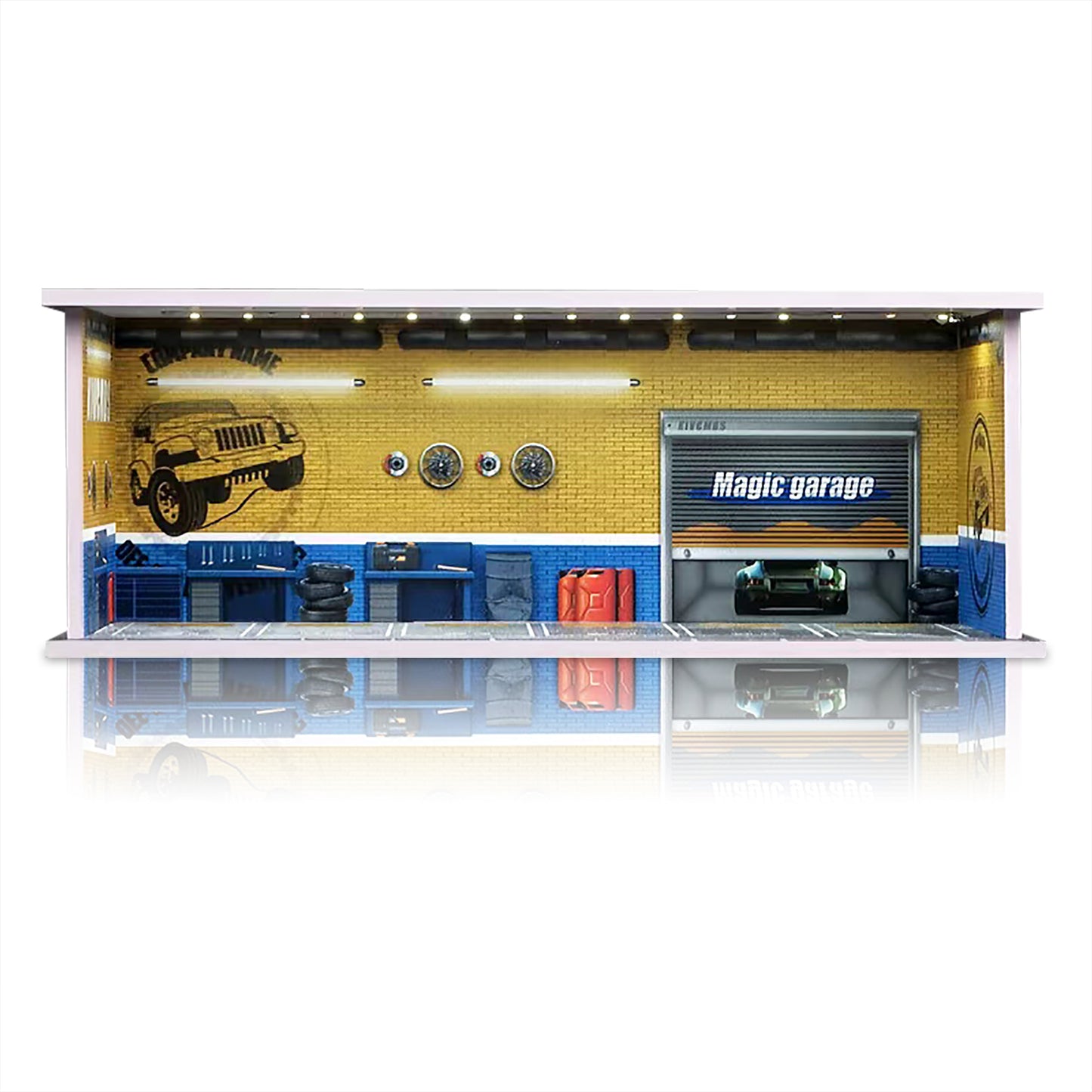 Parking Garage for 1/64 Cars with LED Lights, Display Case for Hot Wheels Cars