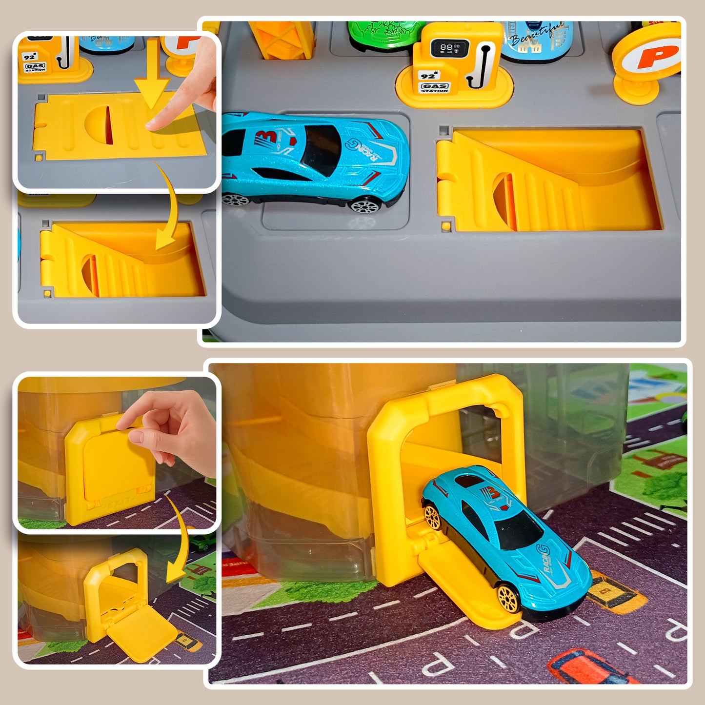 Toy Car Track Storage Set - Toddler Toys for Ages 2-5 Including 12 Diecast Cars Compatible with Hot Wheels, Plat Mat, Race Tracks, Car Ramp, Kids Birthyday Gift for 2 3 4 5 Year Old Boys