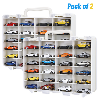 Saichotoy Hot Wheels Storage Box for 1/64 Scale Cars,  48-Slot Double-Sided Transparent Organizer with Built-in Adjustable Dividers & Steps Prevent Sliding