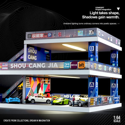 3-Level City Parking Garage Diorama with LED Lights