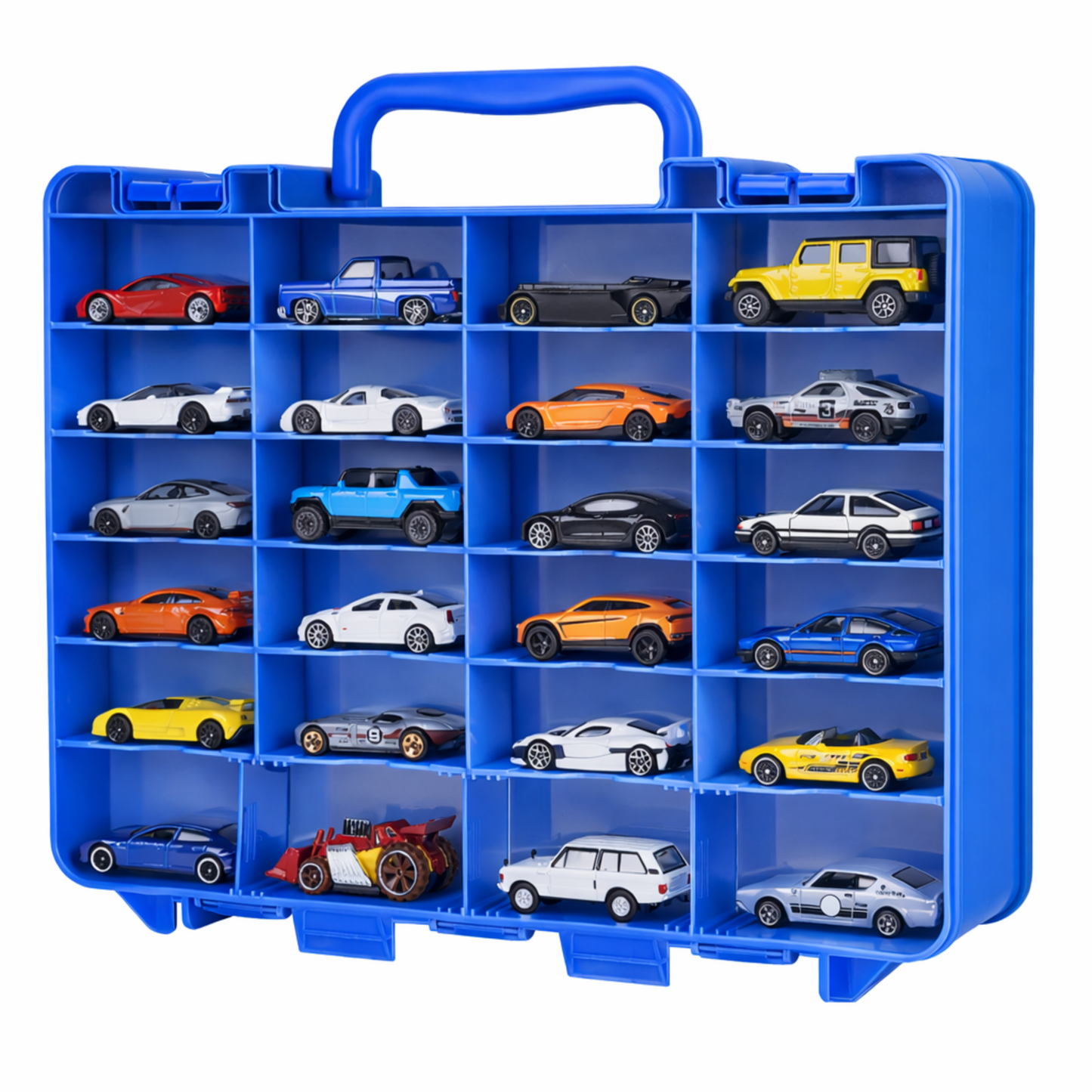 Saichotoy Hot Wheels Storage Box for 1/64 Scale Cars,  48-Slot Double-Sided Transparent Organizer with Built-in Adjustable Dividers & Steps Prevent Sliding
