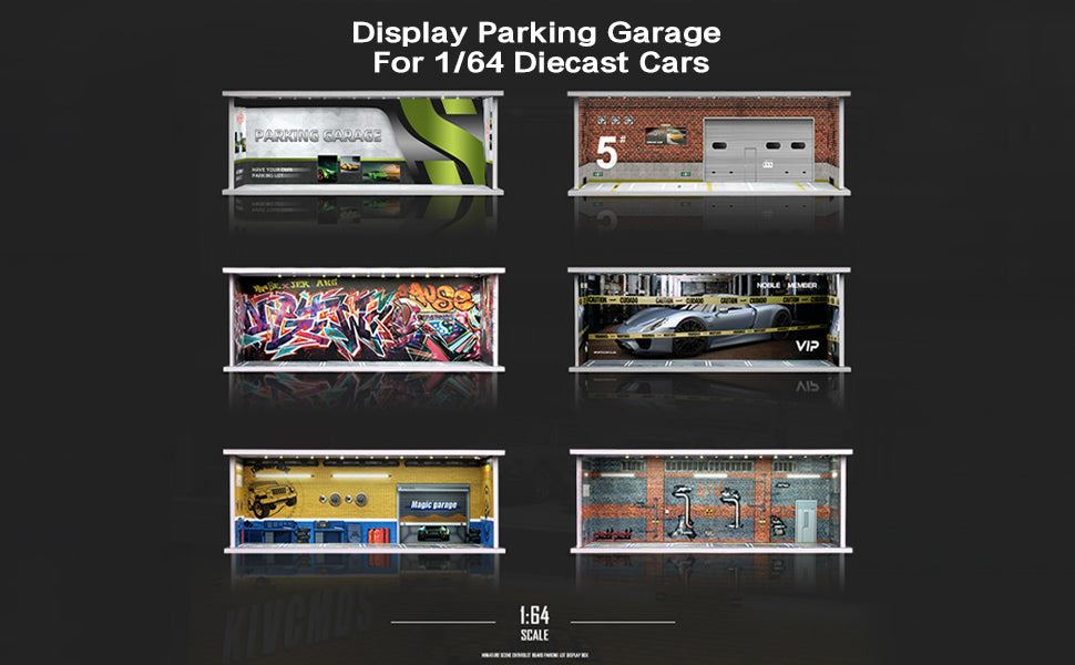 Parking Garage for 1/64 Cars with LED Lights, Display Case for Hot Wheels Cars