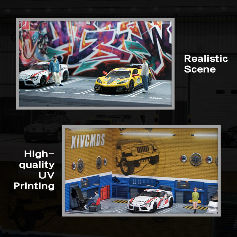 Parking Garage for 1/64 Cars with LED Lights, Display Case for Hot Wheels Cars
