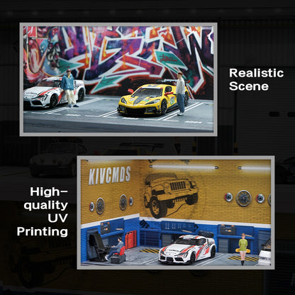 Parking Garage for 1/64 Cars with LED Lights, Display Case for Hot Wheels Cars