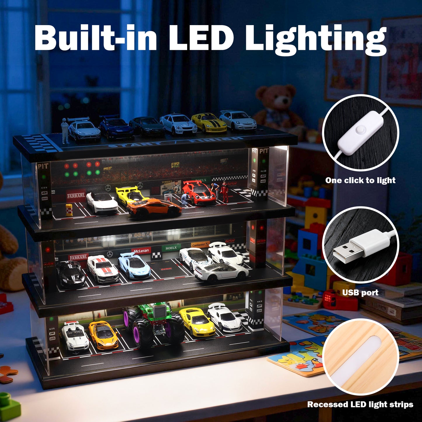 Toy Car Parking Garage with Lights (Racing Theme)