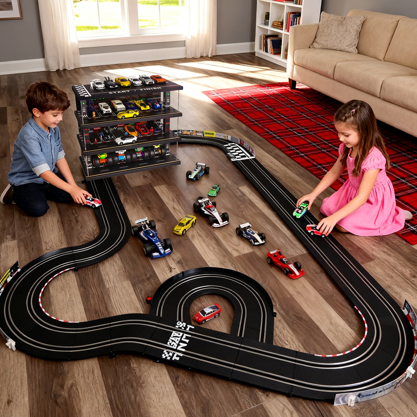Toy Car Parking Garage with Lights (Racing Theme)