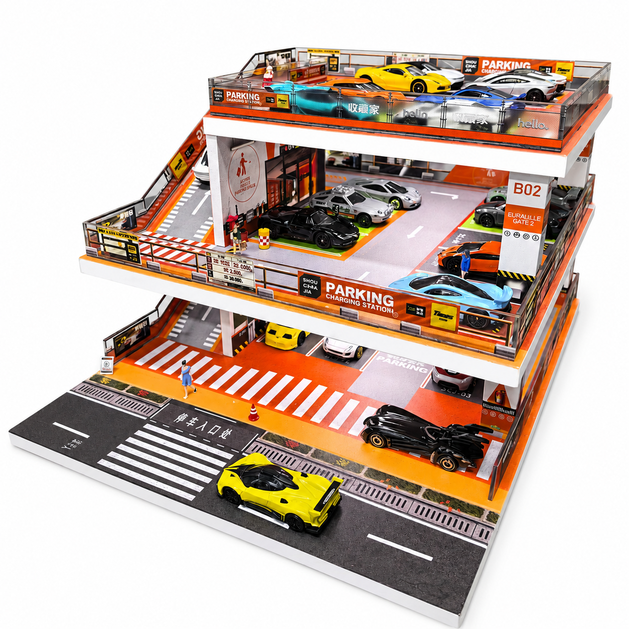 3-Level City Parking Garage Diorama with LED Lights
