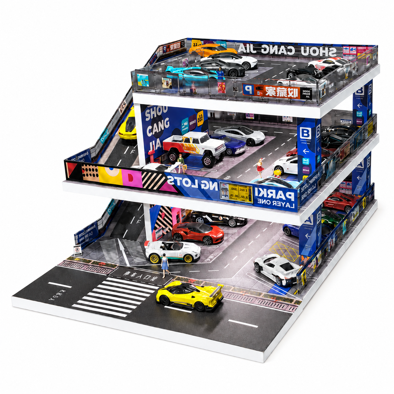 3-Level City Parking Garage Diorama with LED Lights