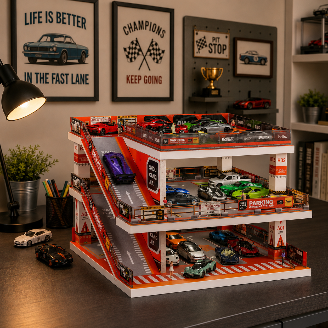 3-Level City Parking Garage Diorama with LED Lights