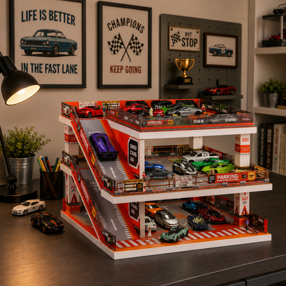 3-Level City Parking Garage Diorama with LED Lights