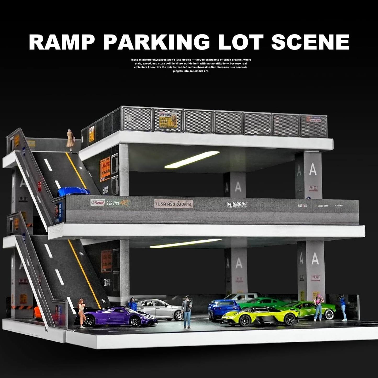 3-Level City Parking Garage Diorama with LED Lights